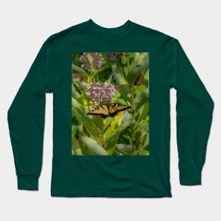 Butterfly and Moth with Pink Flowers and Greenery Long Sleeve T-Shirt